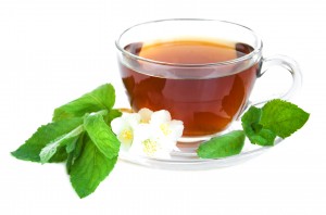 Tea cup with mint leaves